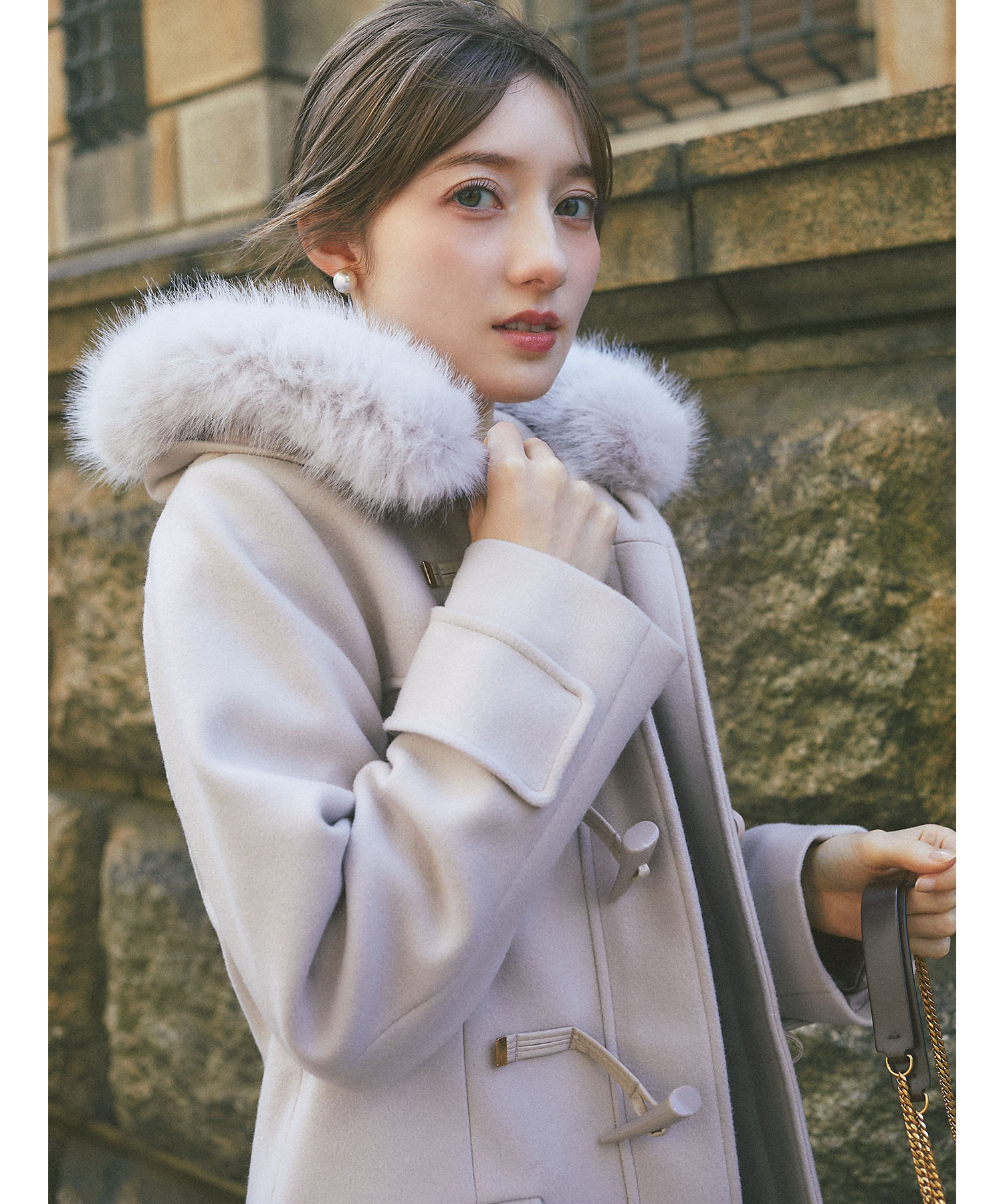 取り外し可能なファー付きフィット＆フレアシルエットダッフルコート