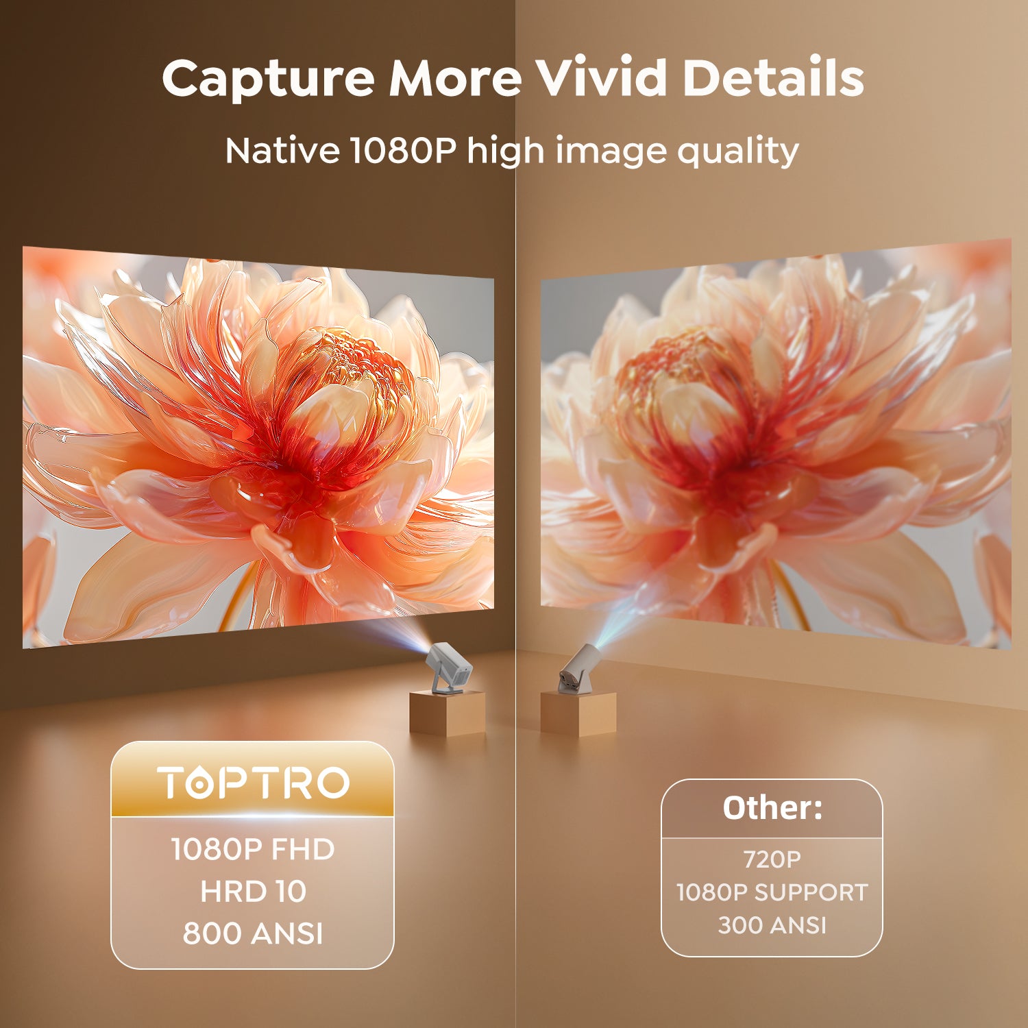 TOPTRO Projector 4K【Compatible with Netflix & DoIby Audio】FHD