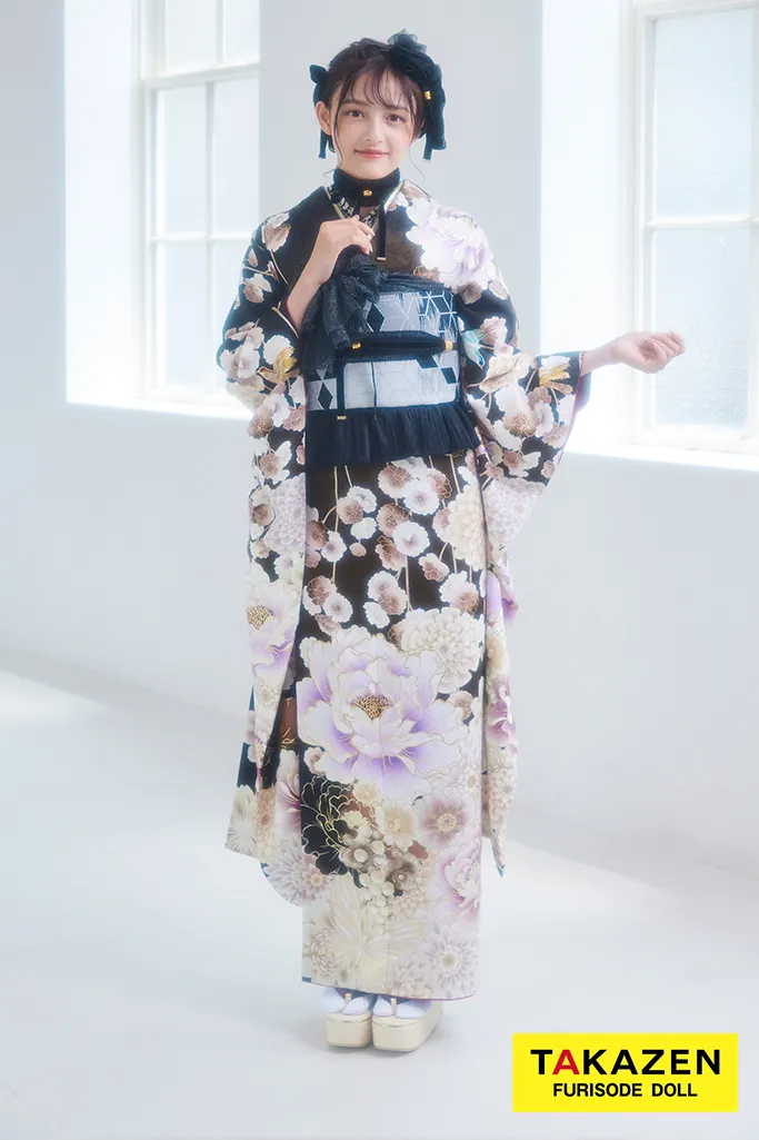 九重×中村里砂ブランド振袖 ブラウン/茶色 牡丹柄/大柄 ダスティー