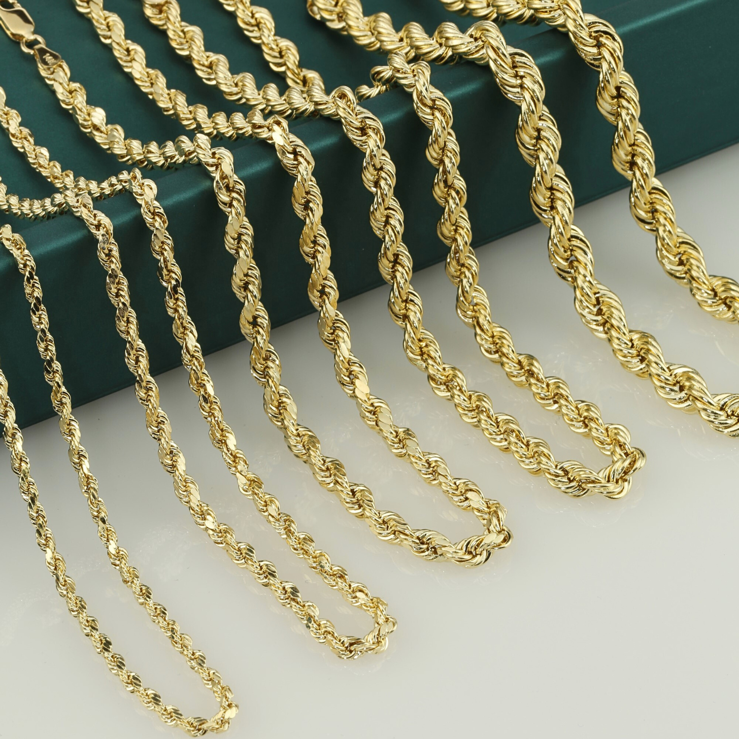10K Yellow Gold Rope Chains, Solid 10K Gold Necklace With Secure