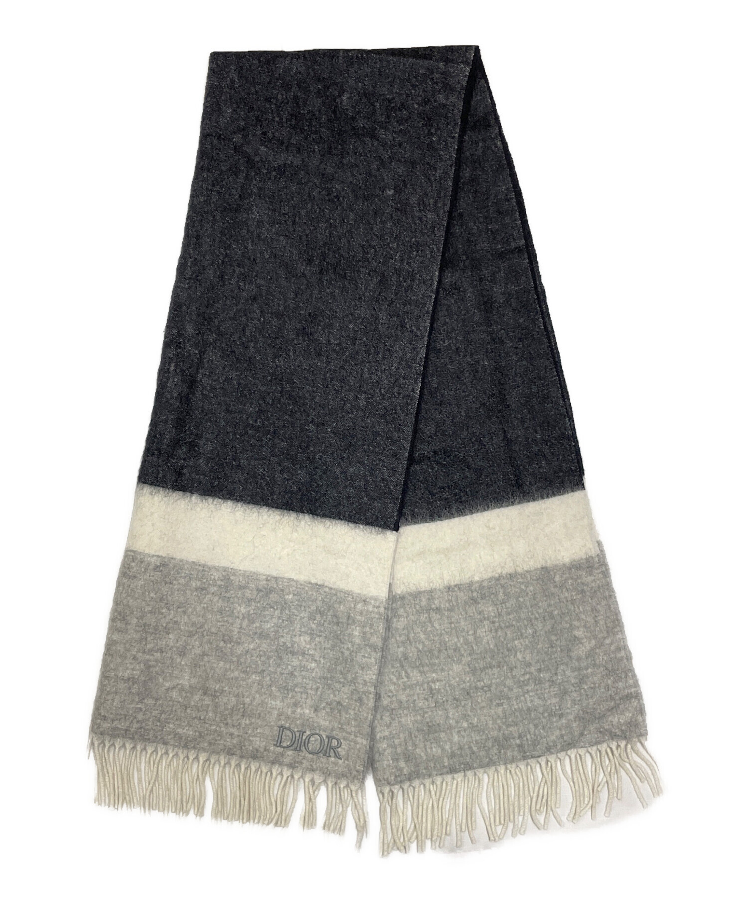 中古・古着通販】Dior (ディオール) ロゴマフラー グレー×ブラック