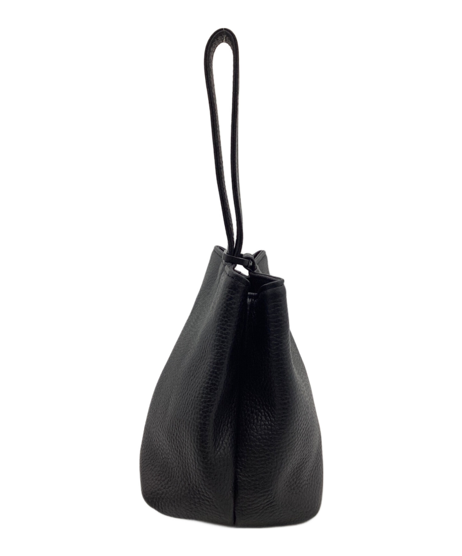 中古・古着通販】HushTug (ハッシュタグ) 巾着レザーバッグ ブラック