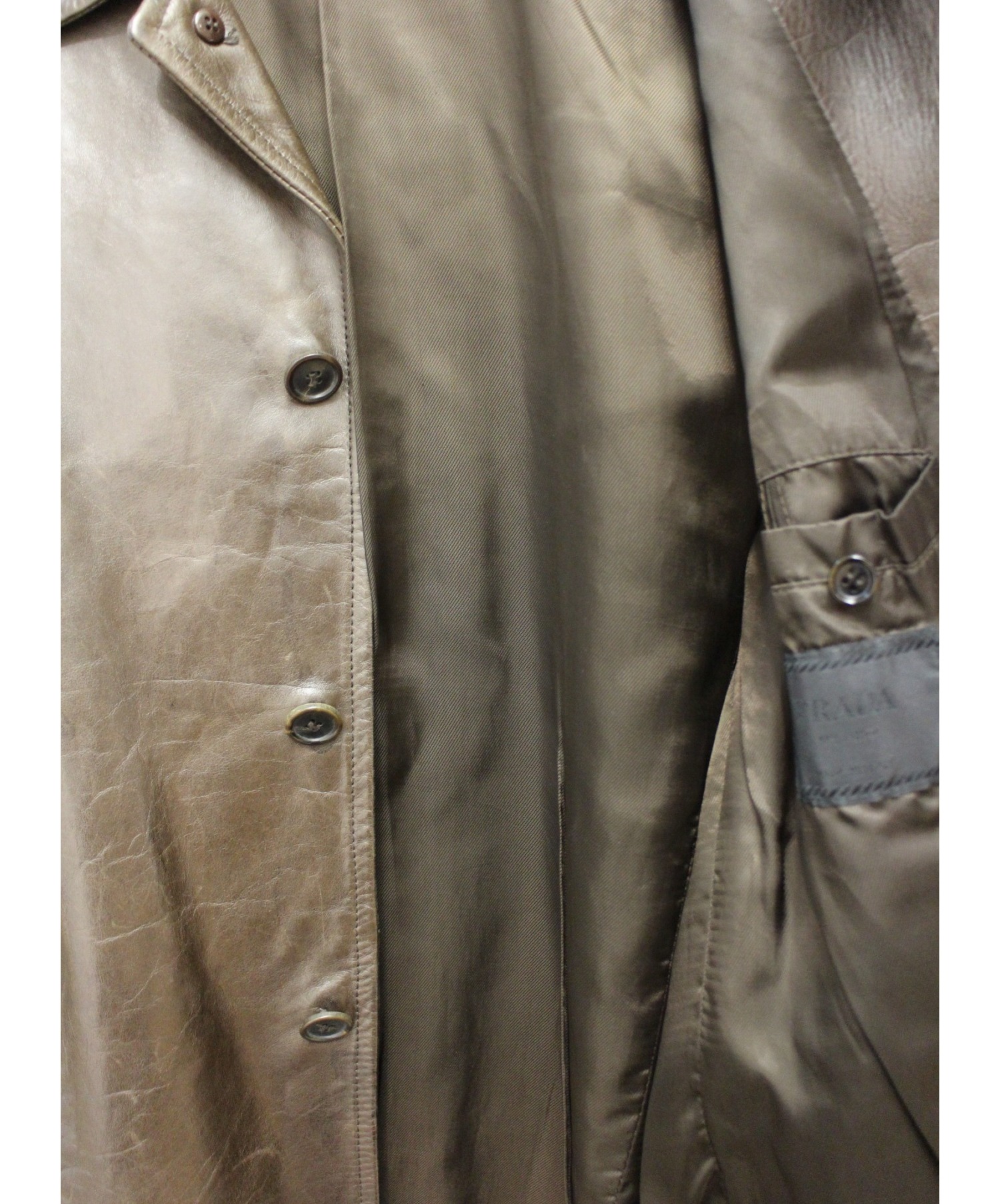 中古・古着通販】PRADA (プラダ) レザーカーコート ブラウン サイズ:48