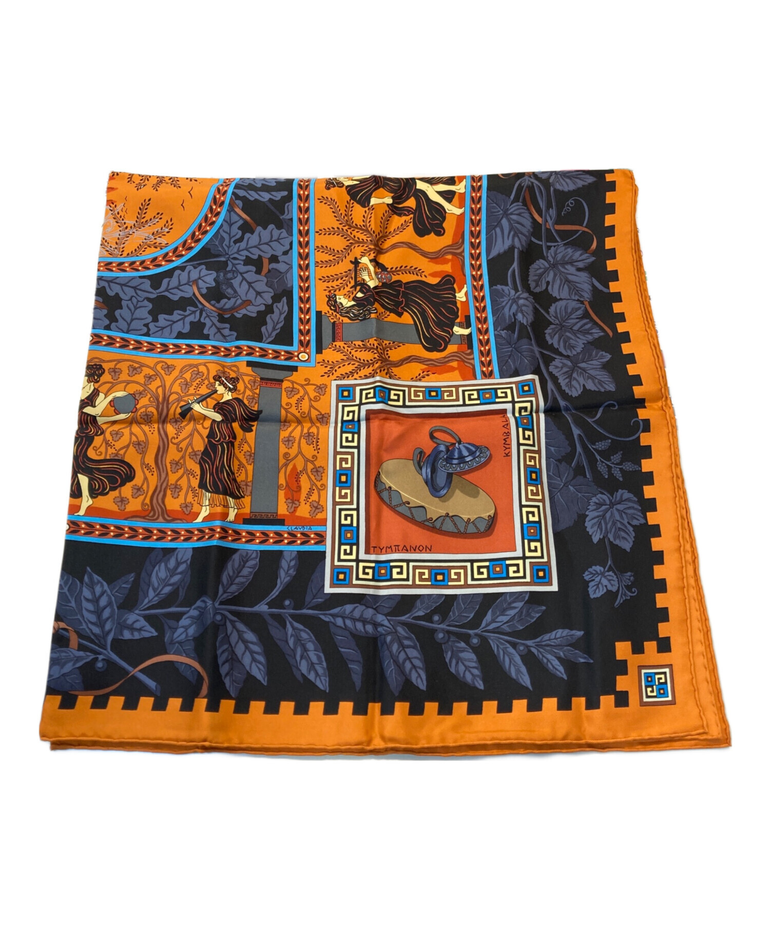 中古・古着通販】HERMES (エルメス) シルクスカーフ オレンジ×ネイビー