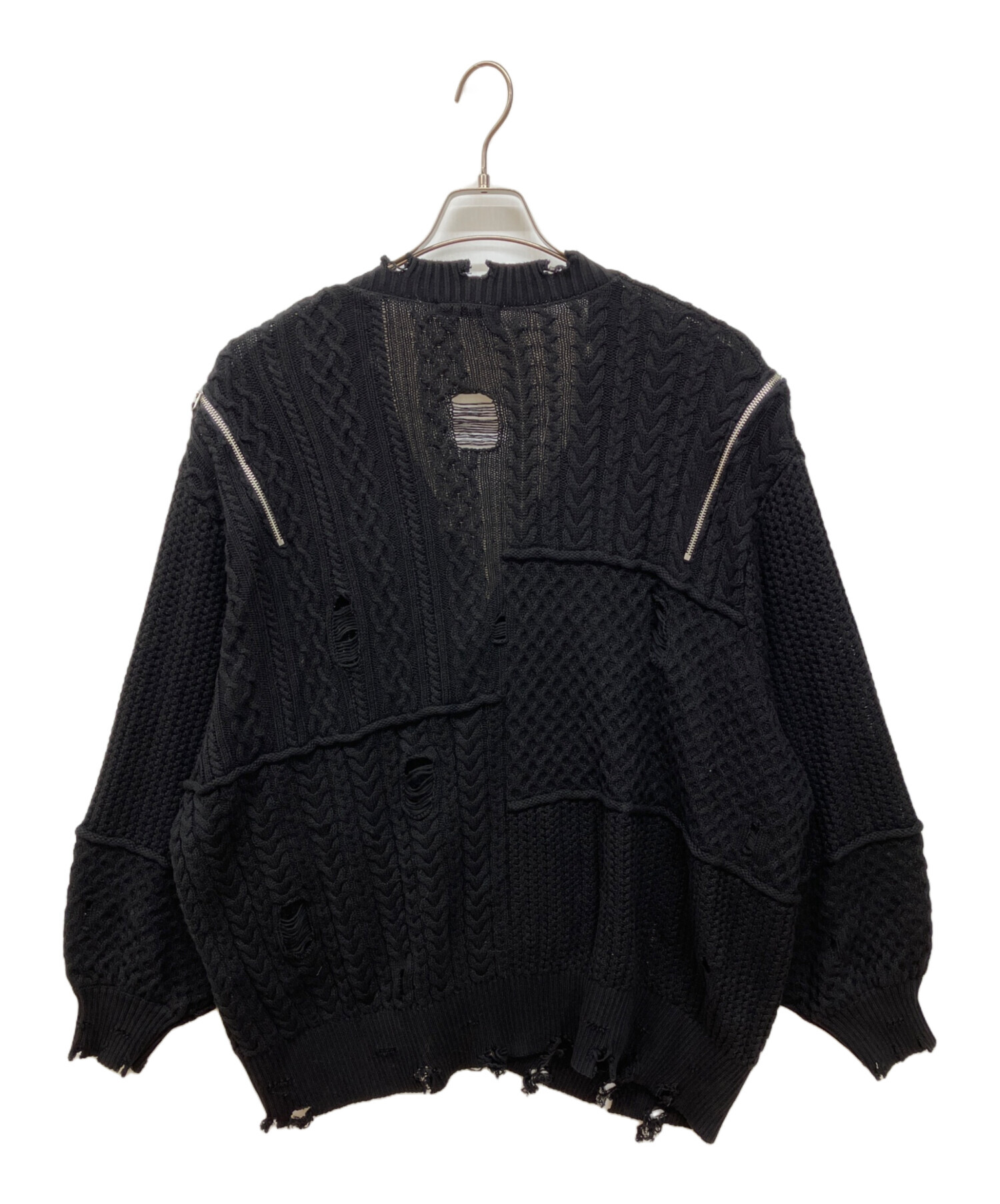 中古・古着通販】HARE (ハレ) BIGダメージZIPカーディガン ブラック