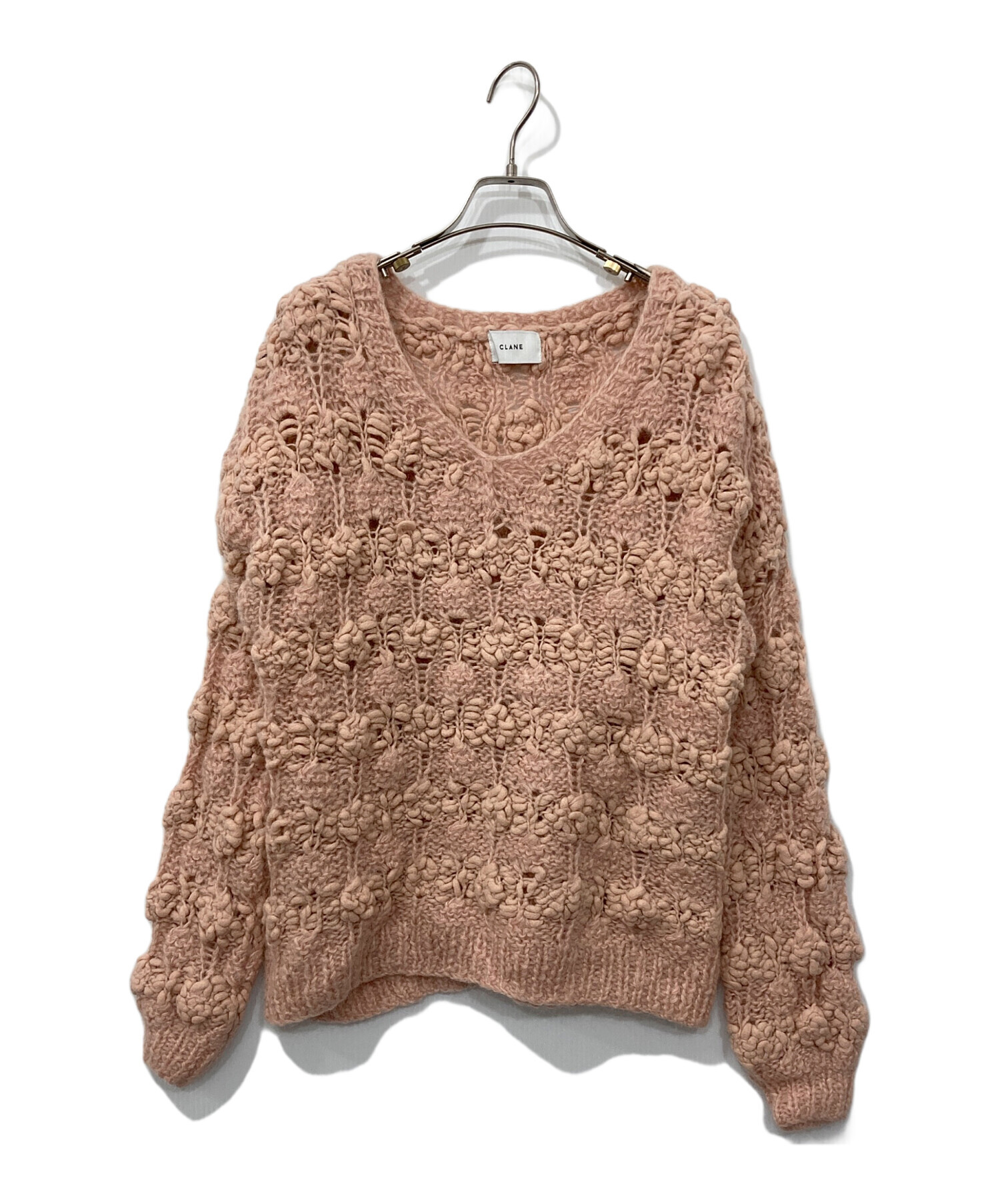 中古・古着通販】CLANE (クラネ) BUMPY OVER V NECK KNIT TOPS ピンク