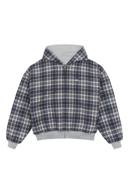 Reversible Flannel Zip-Hoodie Grey Blue – Trendt Vision
