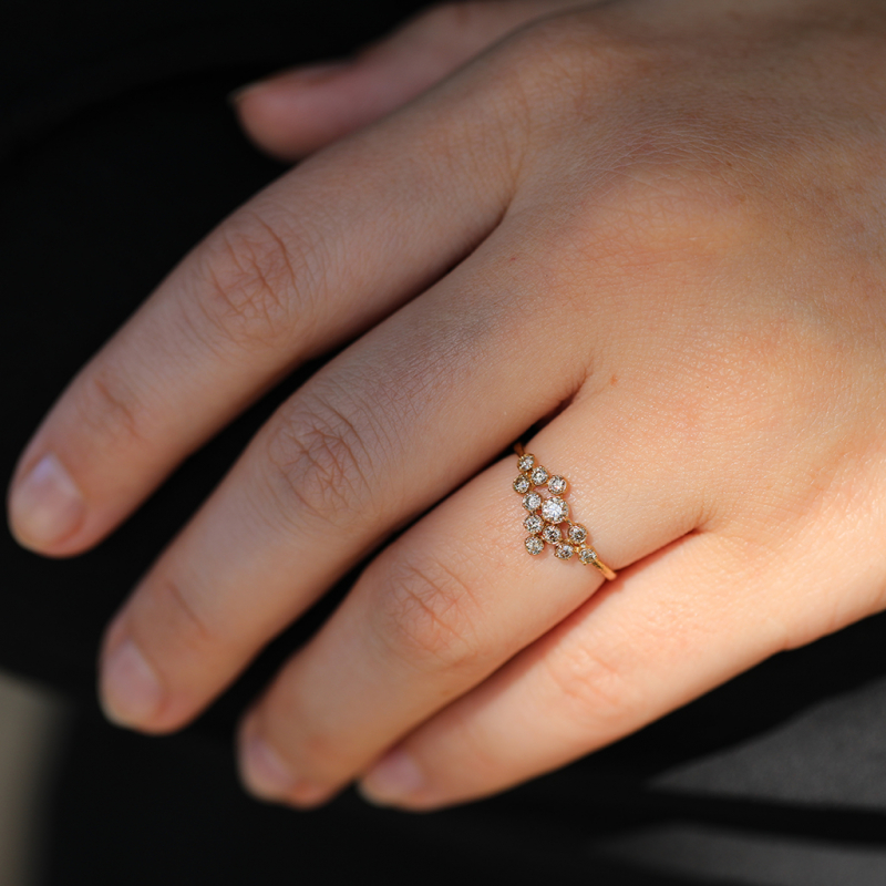 Noguchi Bijoux | Yellow Gold 12 Brown Diamond Cluster Ring at