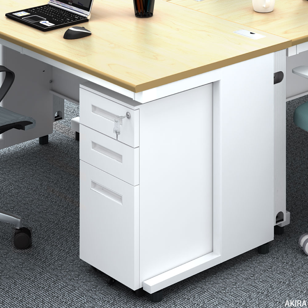 デスクワゴン スチールワゴン スリム 鍵付き 引き出し 3段 キャスター