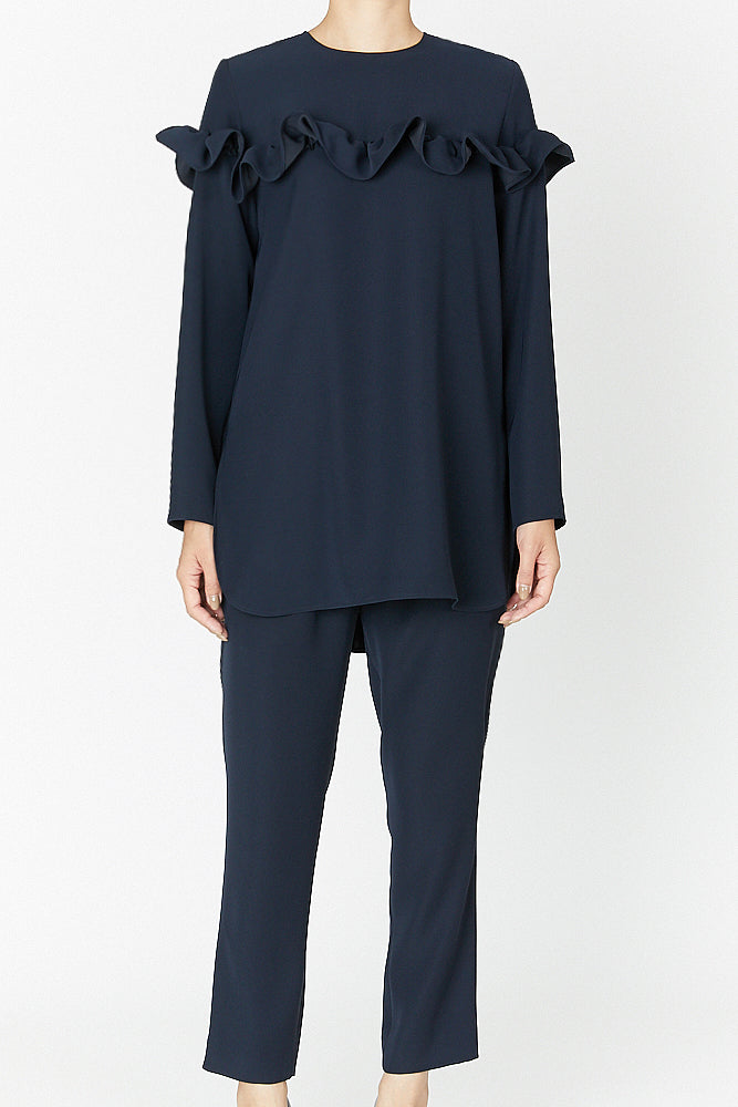 ナエマ yoko chan ハーフスリーブフリルトリムブラウス38 YOKOCHAN