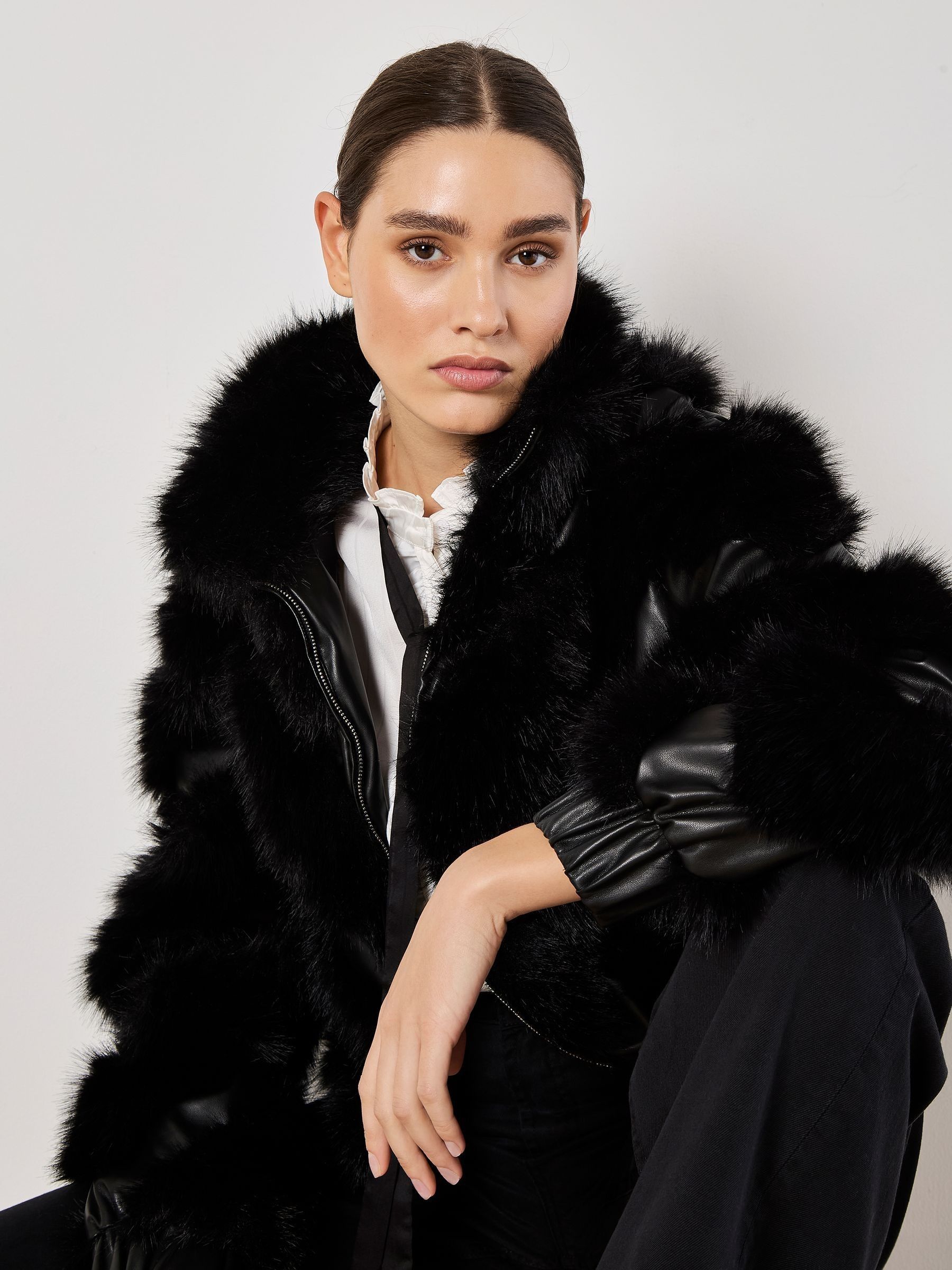 Buy Apricot Black Chevron Faux Fur Pleather Jacket from Next Singapore