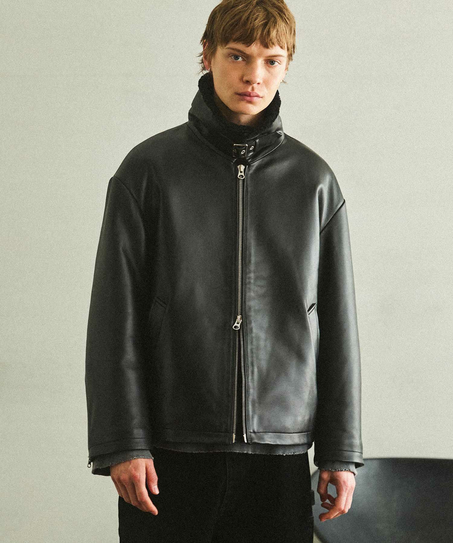 OPENING ACT] リアルレザームートンハイネックジャケット | OPENING ACT