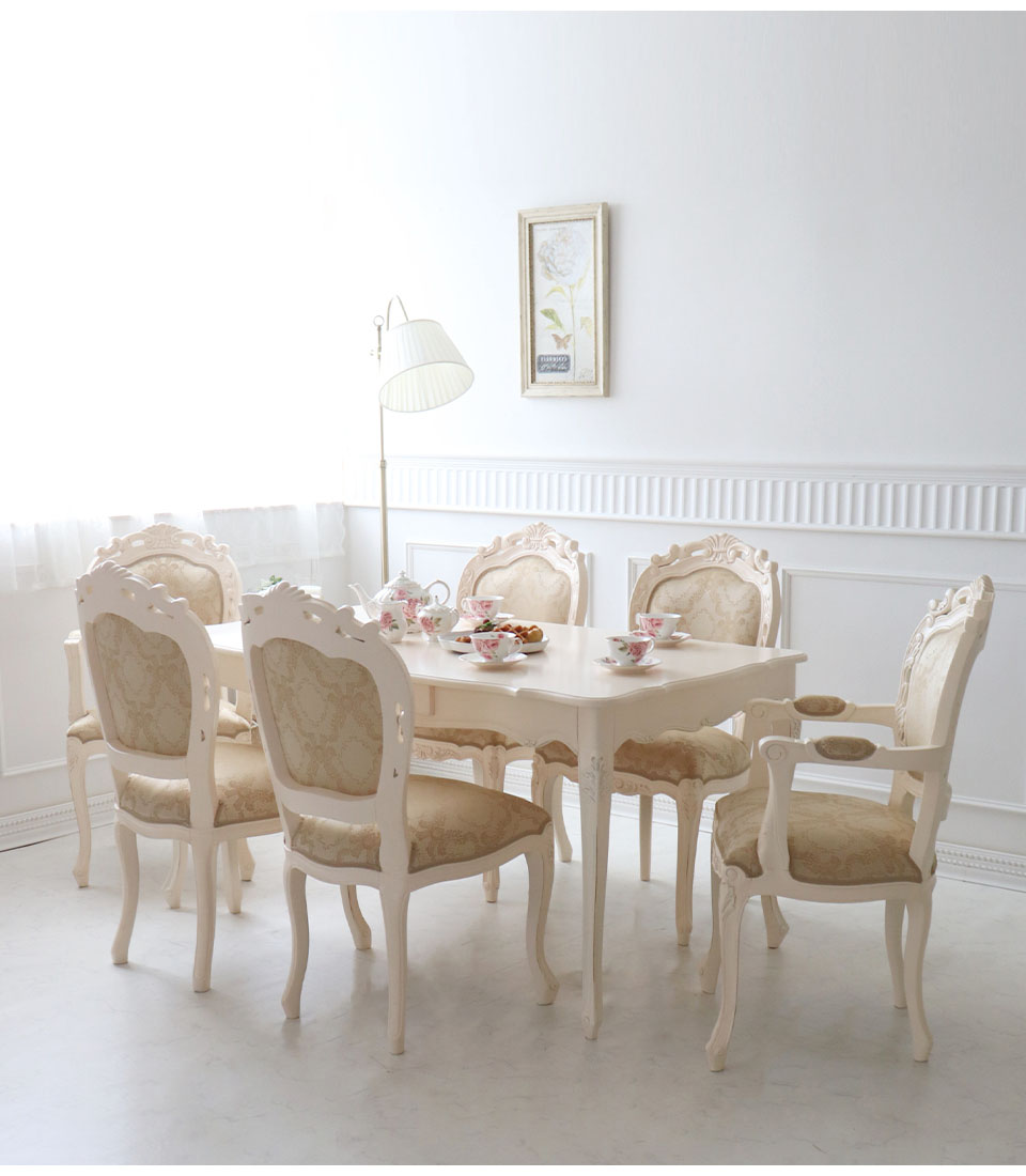 輸入家具 ダイニングセット7P 6人掛け アームチェアあり ヨーロピアン