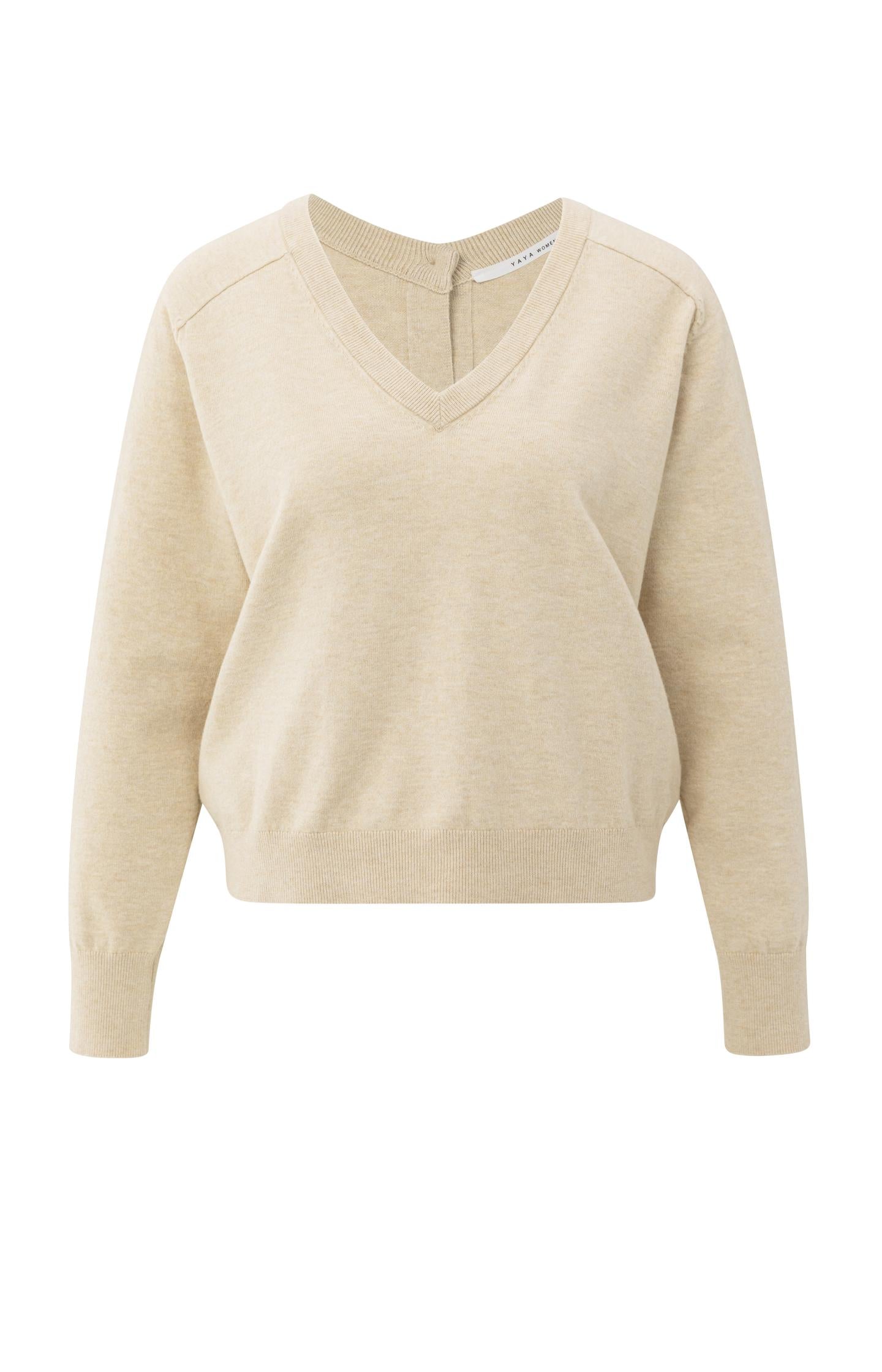 Double V-neck sweater with back button detail