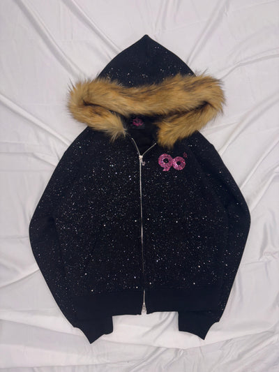 90 Logo Glitter Fur Zip Hoodie – YZ