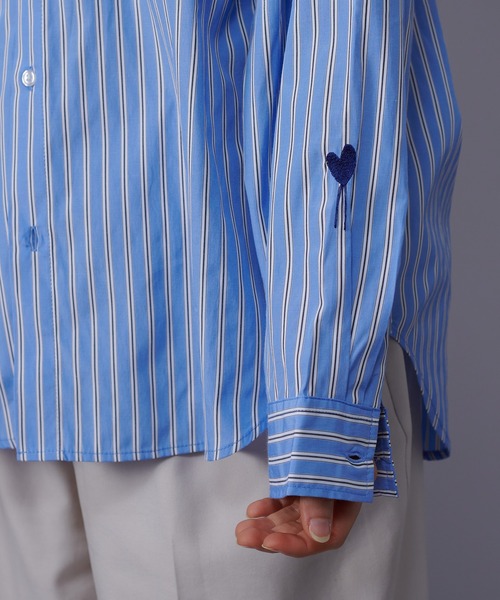 ONCILY（オンシェリー） シャツ HEART EMBROIDERY STRIPE SHIRT