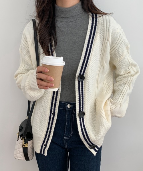 ABITOKYO（アビトーキョー） カーディガン ライン入りケーブルニット