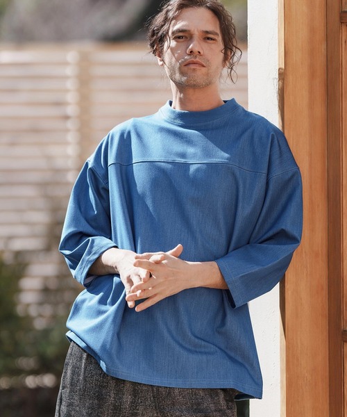 CAMBIO（カンビオ） tシャツ mlt5099-カットデニム7分袖フットボールT