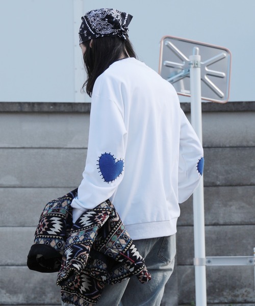 トレーナー スウェット HOOK -original- ハート肘パッチ刺繍スウェット