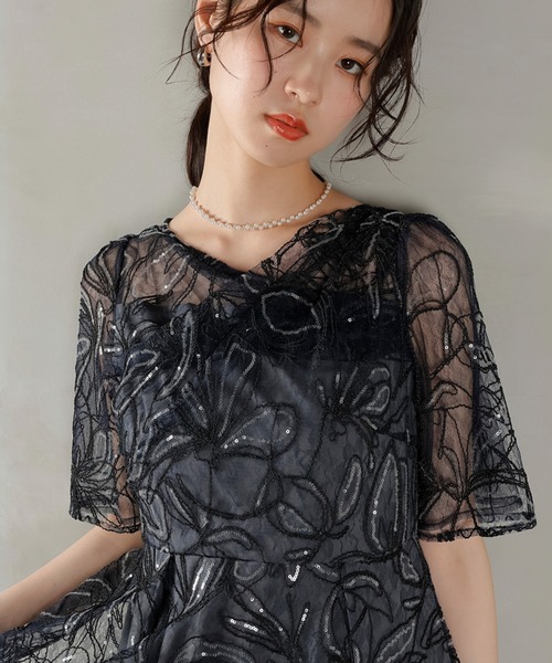 Kana ドレス 花柄 シャイニースパンコール パーティー ドレス 結婚式