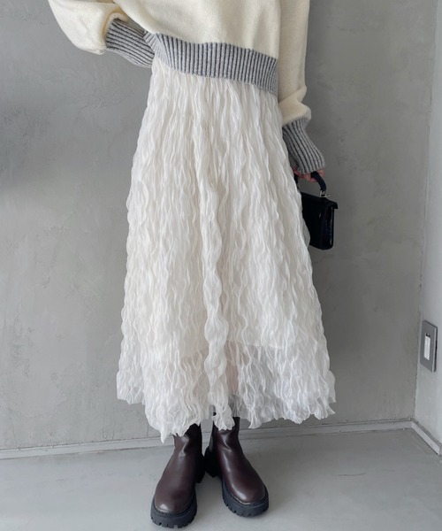 TREOVER スカート 「6色展開」春大活躍！ チュール ワッシャー フリル