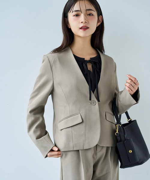 mil（ミル） ジャケット ノーカラージャケット Vネック ノーカラー