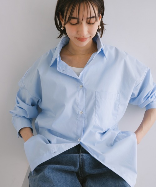 evernavy ブラウス シャツ イージーケアオーバーサイズドロップ長袖