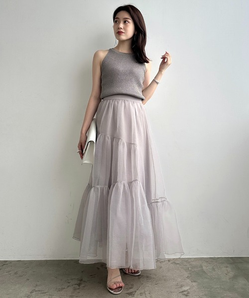 anuans（アニュアンス） スカート オーガンジーイレギュラーティアード