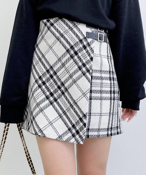 INGNI（イング） スカート サイドダブルベルトチェック柄ラップ