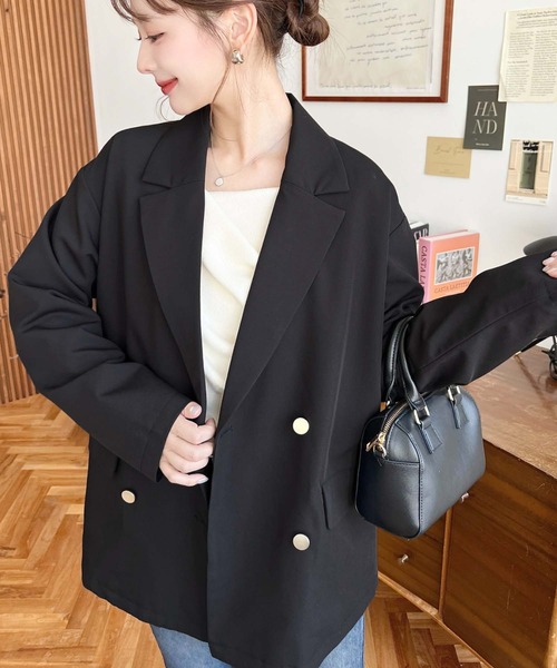 moment+ ジャケット テーラードジャケット マットゴールド釦ダブル