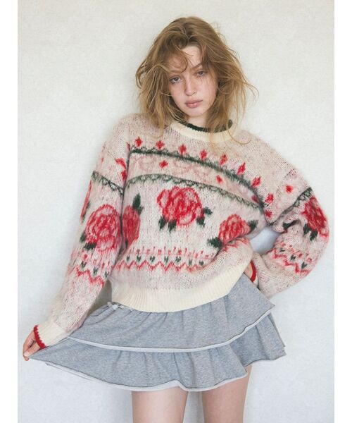 CALNAMUR（カルナムール） ニット セーター ローズ＆リボンジャガード