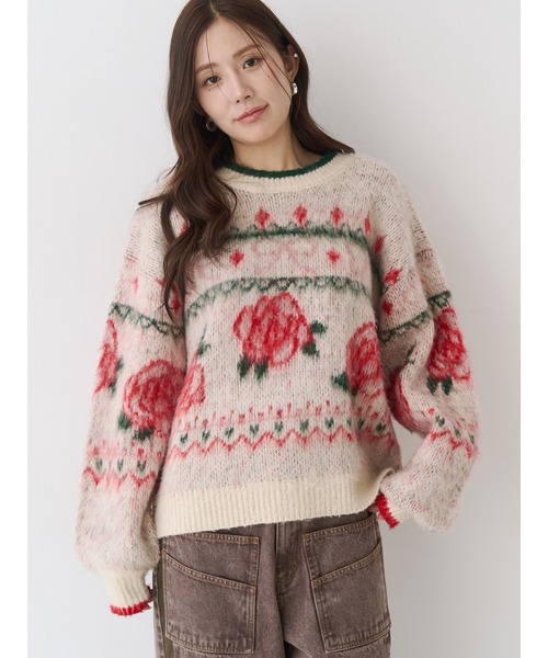 CALNAMUR（カルナムール） ニット セーター ローズ＆リボンジャガード