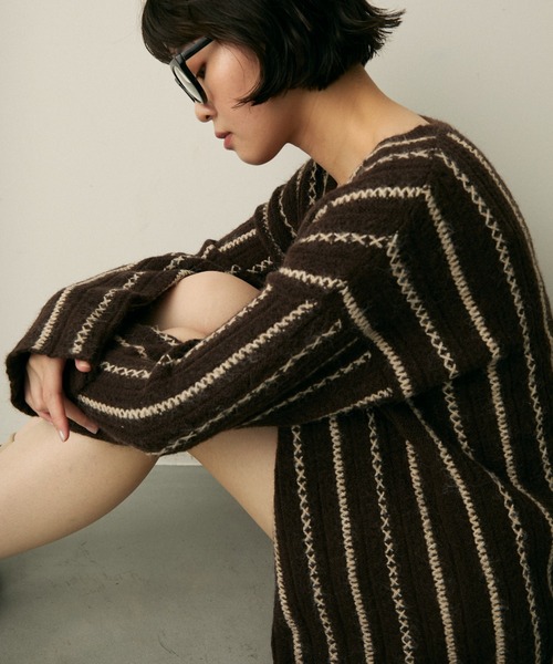 full/fill. カーディガン stripe over knit cardigan / ストライプ