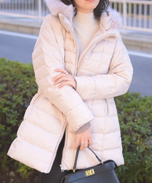 ＆HALF ダウンコート ダウンジャケット ミドル丈ファー付き2WAYダウン