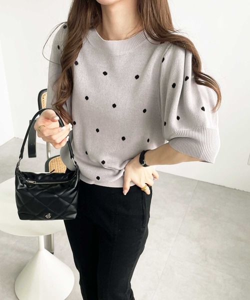GeeRA（ジーラ） ニット セーター 夏 にぴったり。ドット柄ジャガード
