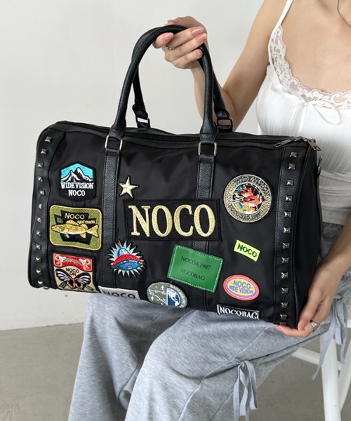 ボストンバッグ 「大容量」ワッペンスタッズデザインボストンバッグ