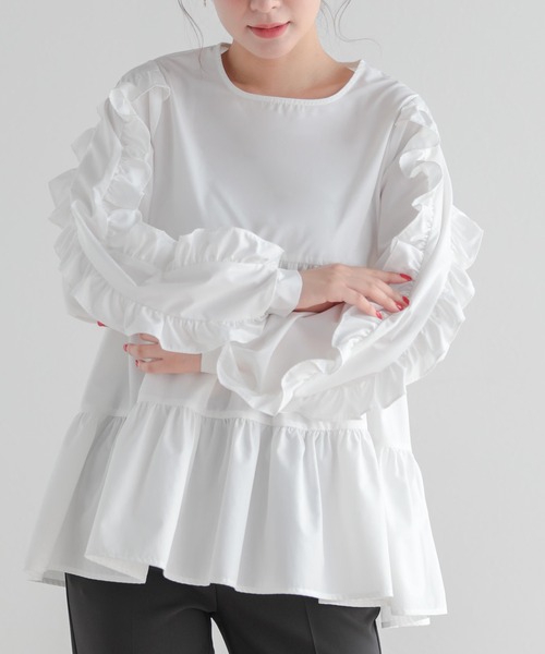 Fit more（フィットモア） ブラウス シャツ フリルスリーブティアード