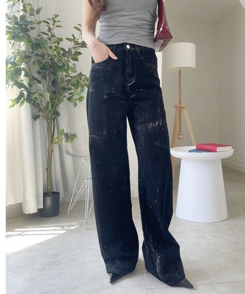 Ada. ジーンズ デニム デニムパンツ ラメストーン キラキラ ワイド