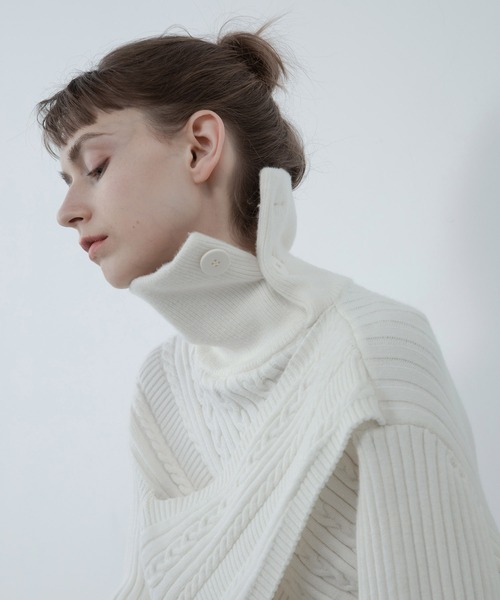 EKCOOKIES ニット セーター 「 」フロントクロスハイネックニットプル