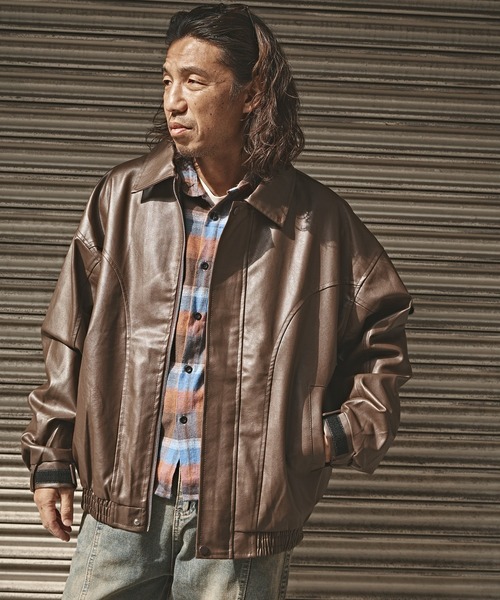 ALL RUNS 革ジャン ライダース フェイクレザーブルゾン メンズ