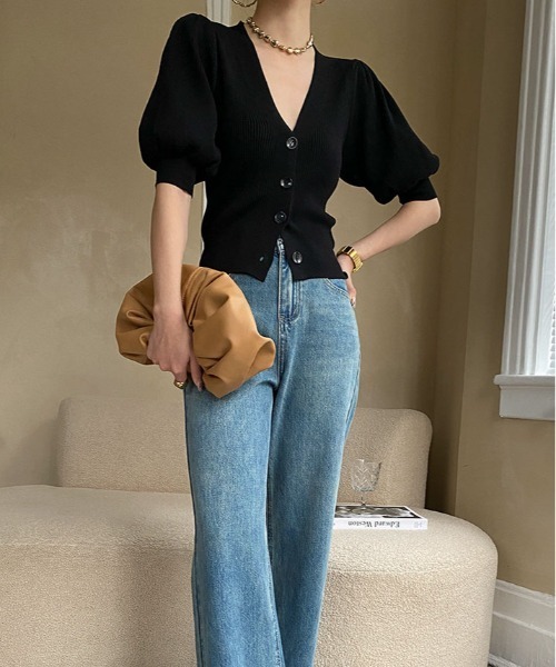 カーディガン ボリューム スリーブ Vネック レディース : ZOZOTOWN