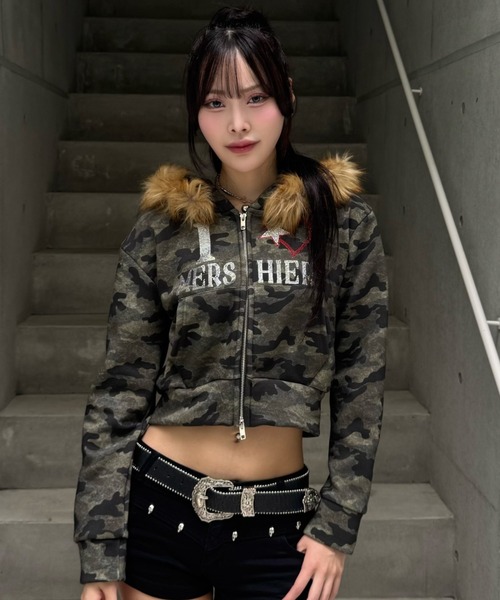 ZIPPER CLUB パーカー カモフラージュダブルジップクロップドパーカー