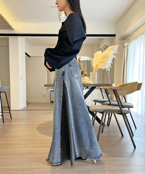 Jewelobe（ジュエローブ） デニムスカート サイド配色デニムフレア