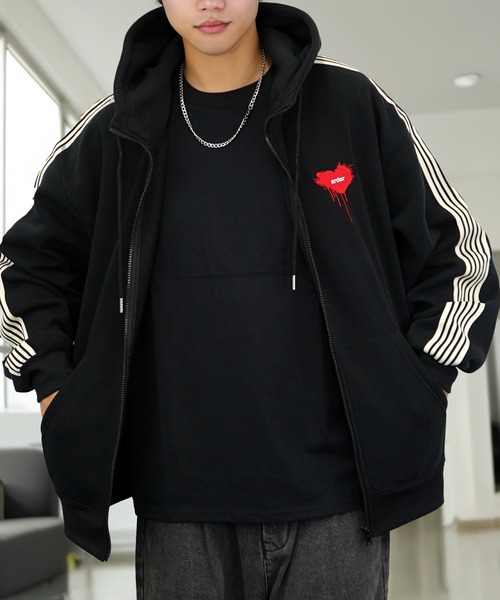 パーカー ワイド ジップパーカー 裏起毛 長袖 グラフィック スウェット