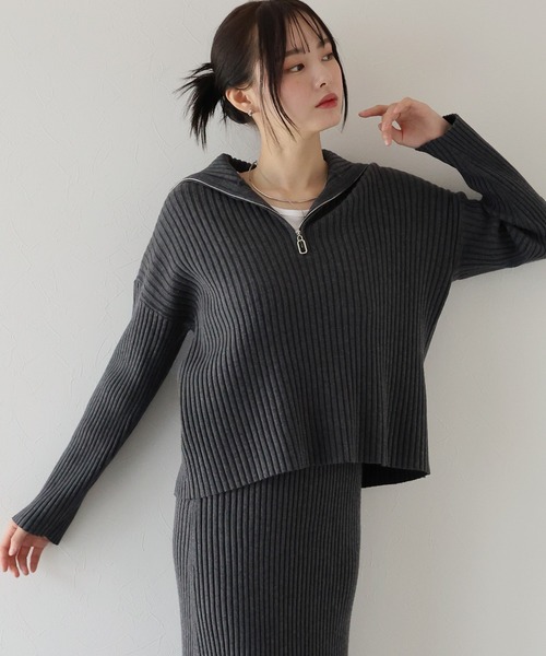 J by blue（ジェイバイブルー） ワンピース ハーフジップニットスーツ