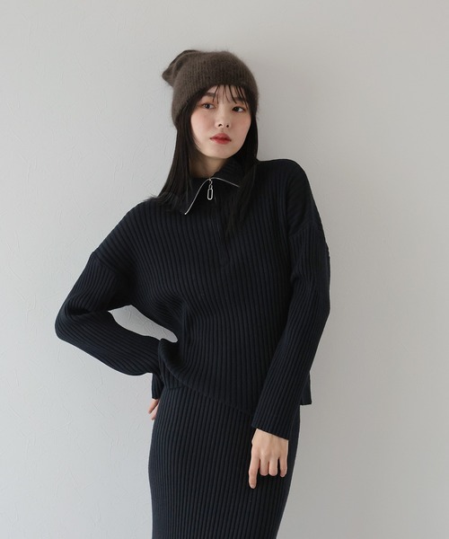 J by blue（ジェイバイブルー） ワンピース ハーフジップニットスーツ