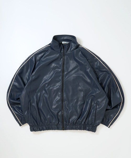 おしゃれスタ ブルゾン アウター synthetic leather track jacket/合成