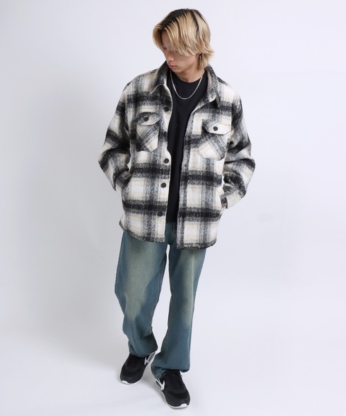 カバーオール ウールライク オンブレチェック シャツジャケット/シャツ