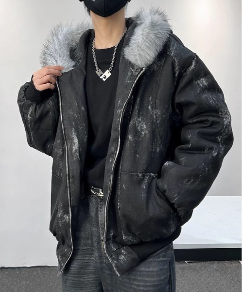 ブルゾン アウター DUST HOWLフェイクファー付き中綿パーカー メンズ