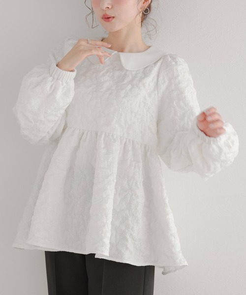 Fit more（フィットモア） ブラウス シャツ 丸襟ジャガードペプラム